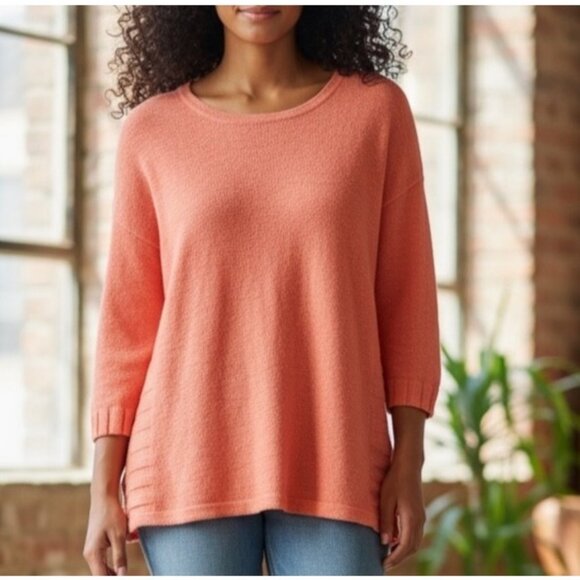 NEW Chico’s Coral Knit Sweater Size 1/M  Pullover 3/4 Sleeve Relaxed Fit Top - Picture 1 of 12